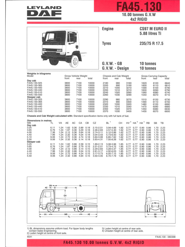 23-0243 brochure technique leyland daf fa45.130