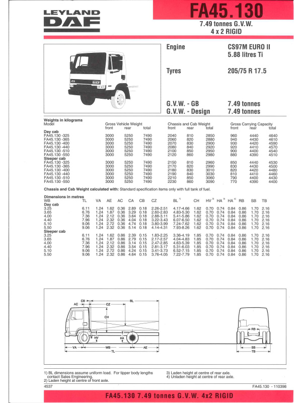 23-0244 brochure technique leyland daf fa45.130