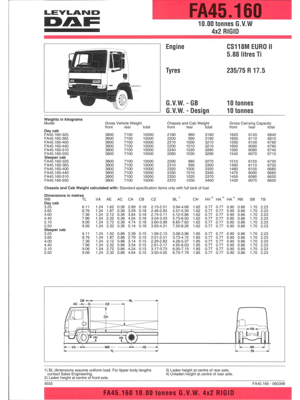 23-0238 brochure technique leyland daf fa45.160