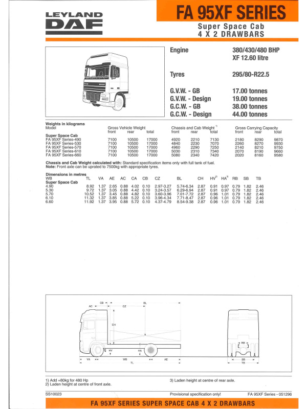23-0282 brochure technique leyland daf fa 95xf ssc 4x2