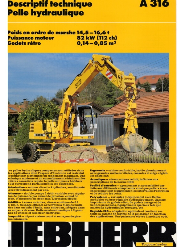 25-0947 liebherr a 316 pelle hydraulique