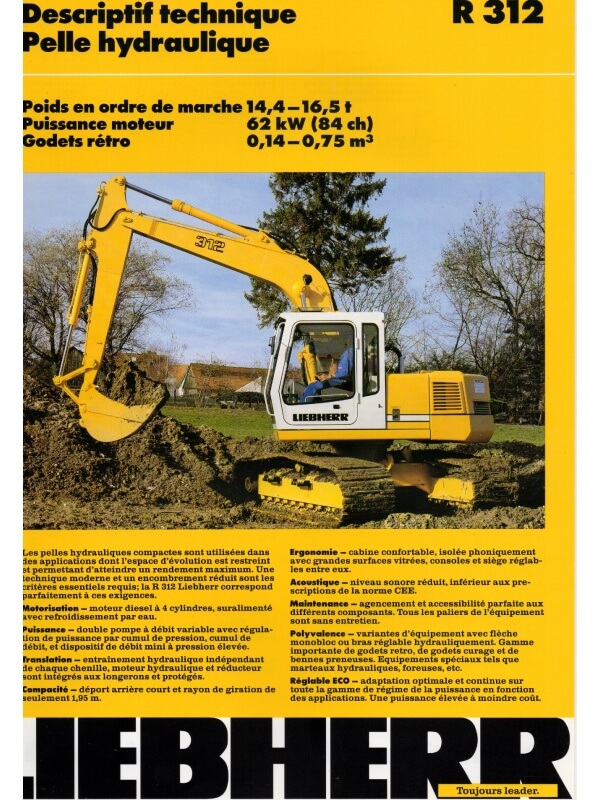 25-0953 liebherr r 312 pelle hydraulique
