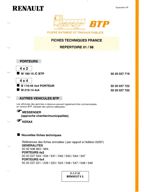 25-1619 renault btp repertoire 01/98