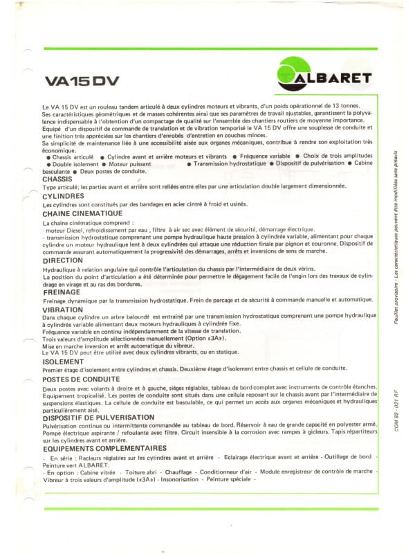 25-1880 albaret va15dv