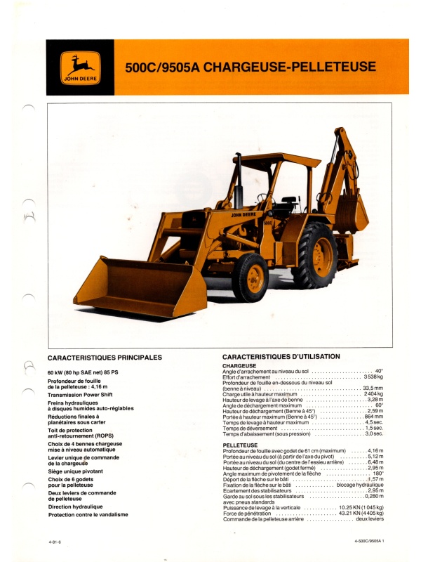 25-2387 john deere 500c/9505a backhoe loader
