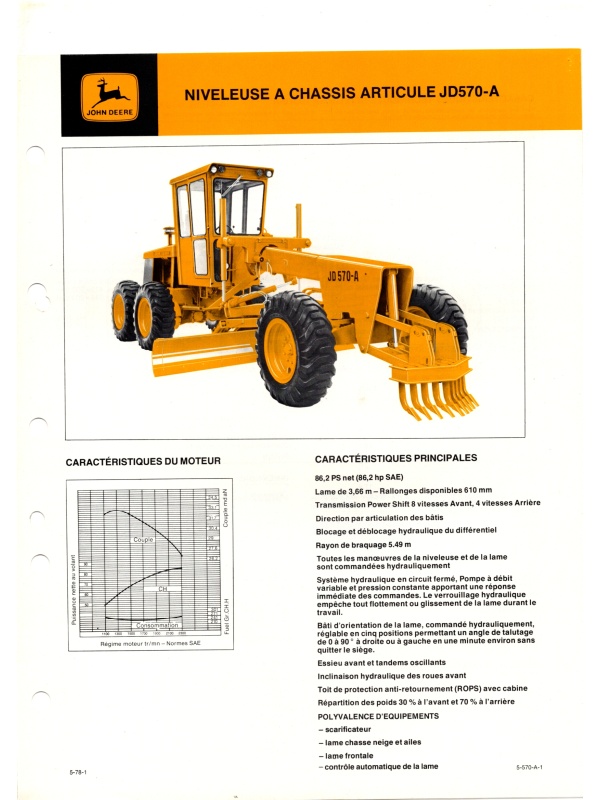 25-2398 john deere jd570-a articulated motor grader
