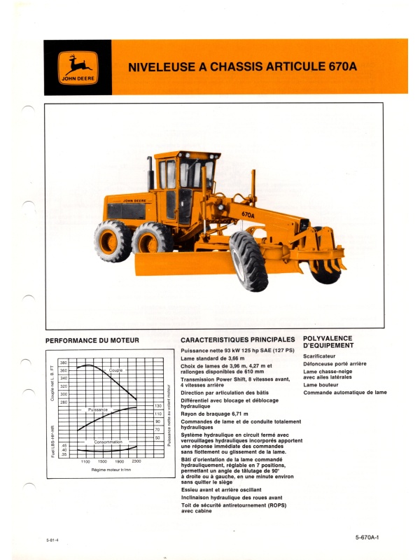 25-2399 john deere 670a articulated motor grader