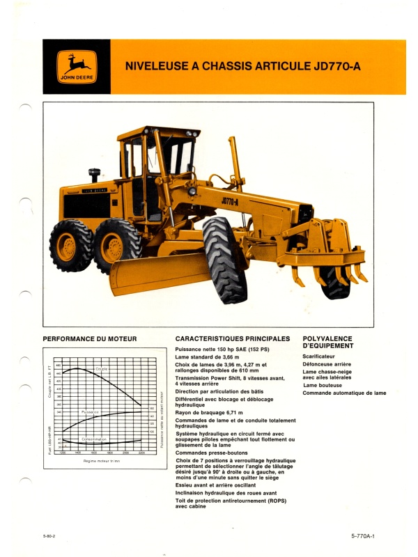 25-2401 john deere jd770-a articulated motor grader