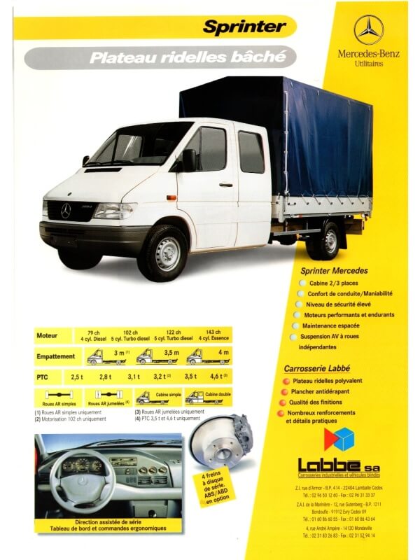 25-3185 mercedes-benz sprinter plateau ridelles bâché