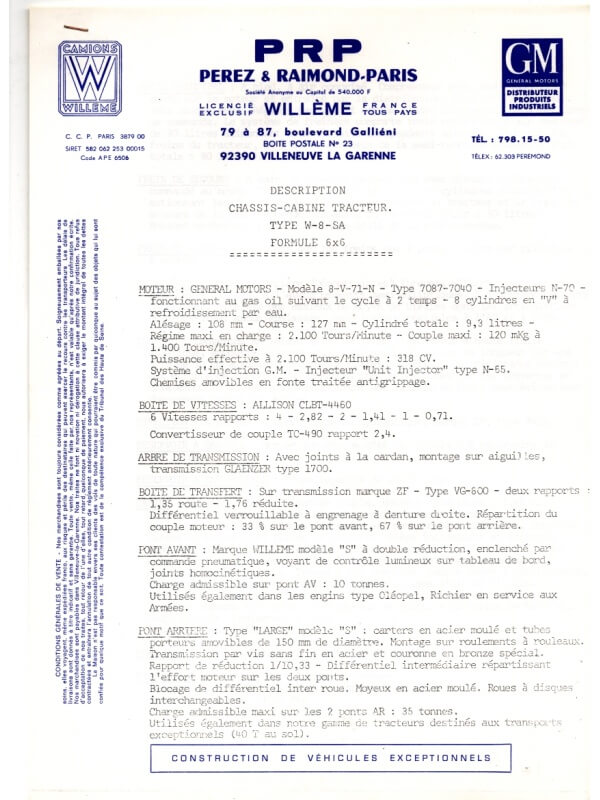 25-3838 willème description chassis-cab tractor type w-8-sa 6x6