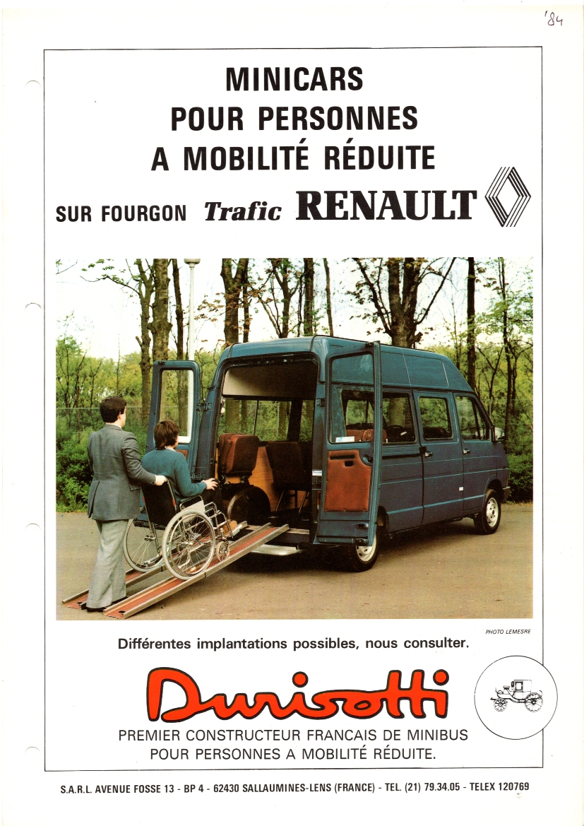 26-3285 Durisotti minicars pour personnes a mobilité réduite (Renault Trafic)